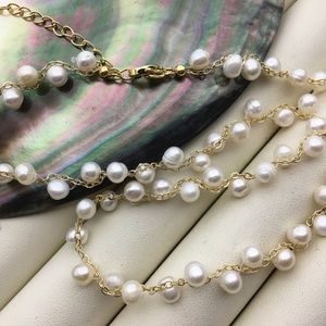 Cultured White Pearl Necklace - 4-5mm pearls - 14K Gold Plate-14 1/2" - 16 1/2"